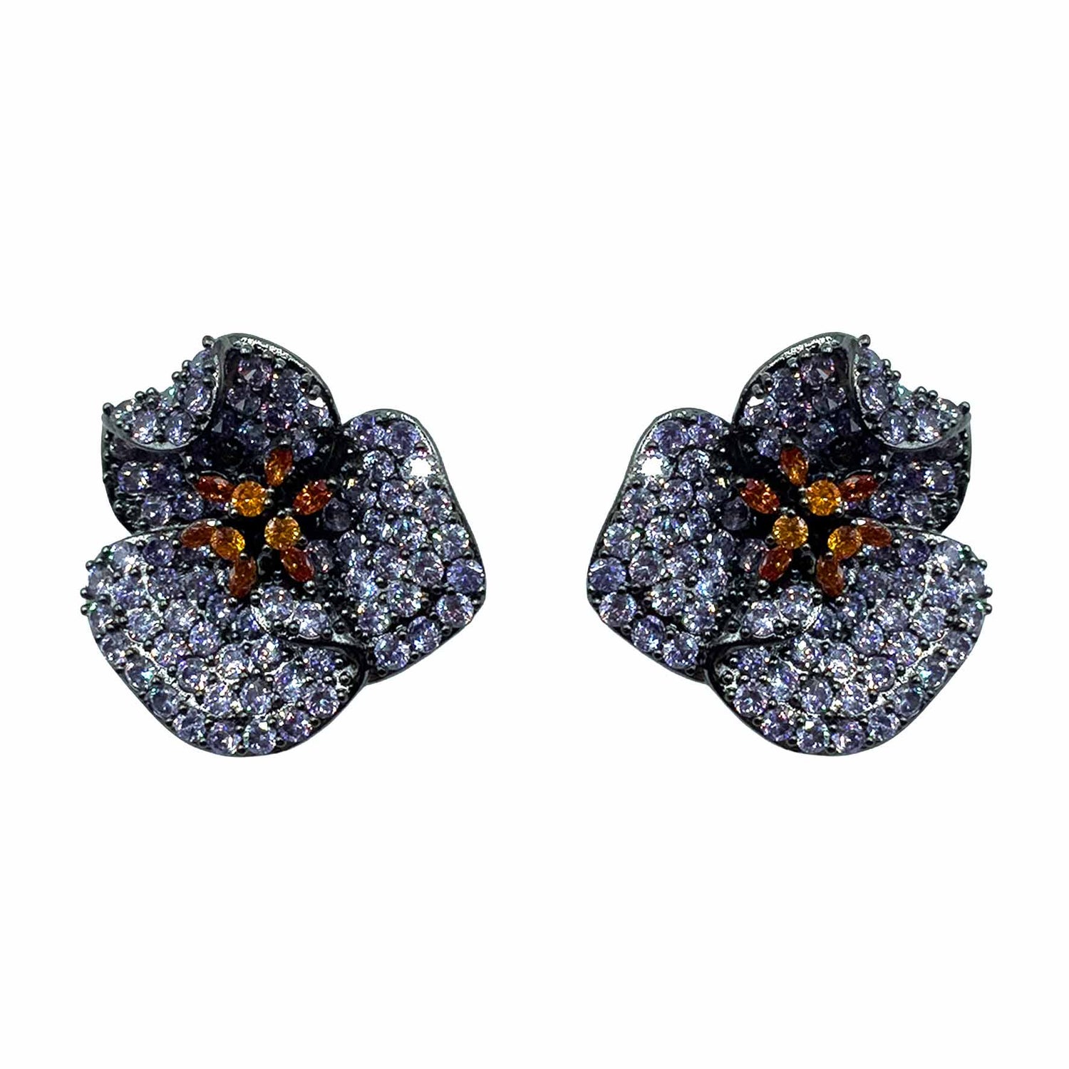 Palestro Milano Orecchini Dark - Lillac Arancio Fiore a Tre Petali di Pavè