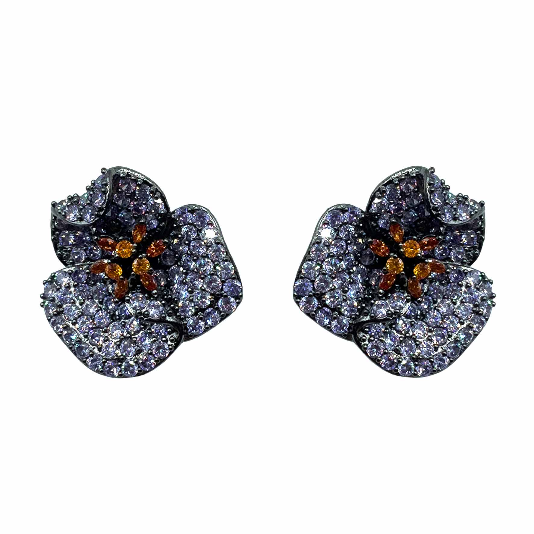 Palestro Milano Orecchini Dark - Lillac Arancio Fiore a Tre Petali di Pavè