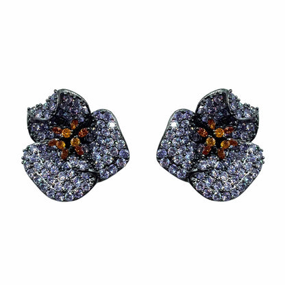 Palestro Milano Orecchini Dark - Lillac Arancio Fiore a Tre Petali di Pavè