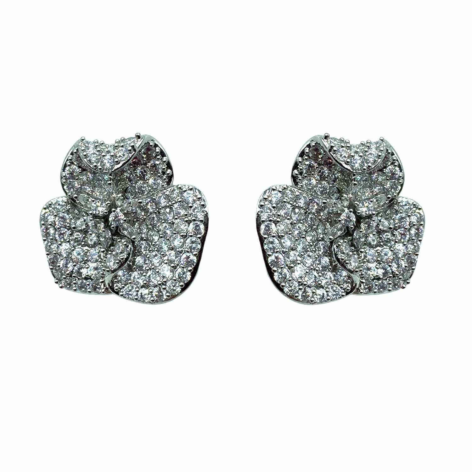 Palestro Milano Orecchini Silver Fiore a Tre Petali di Pavè