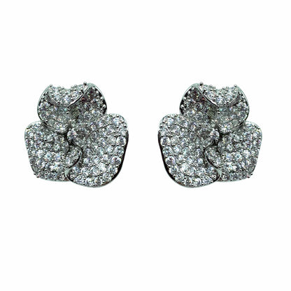 Palestro Milano Orecchini Silver Fiore a Tre Petali di Pavè