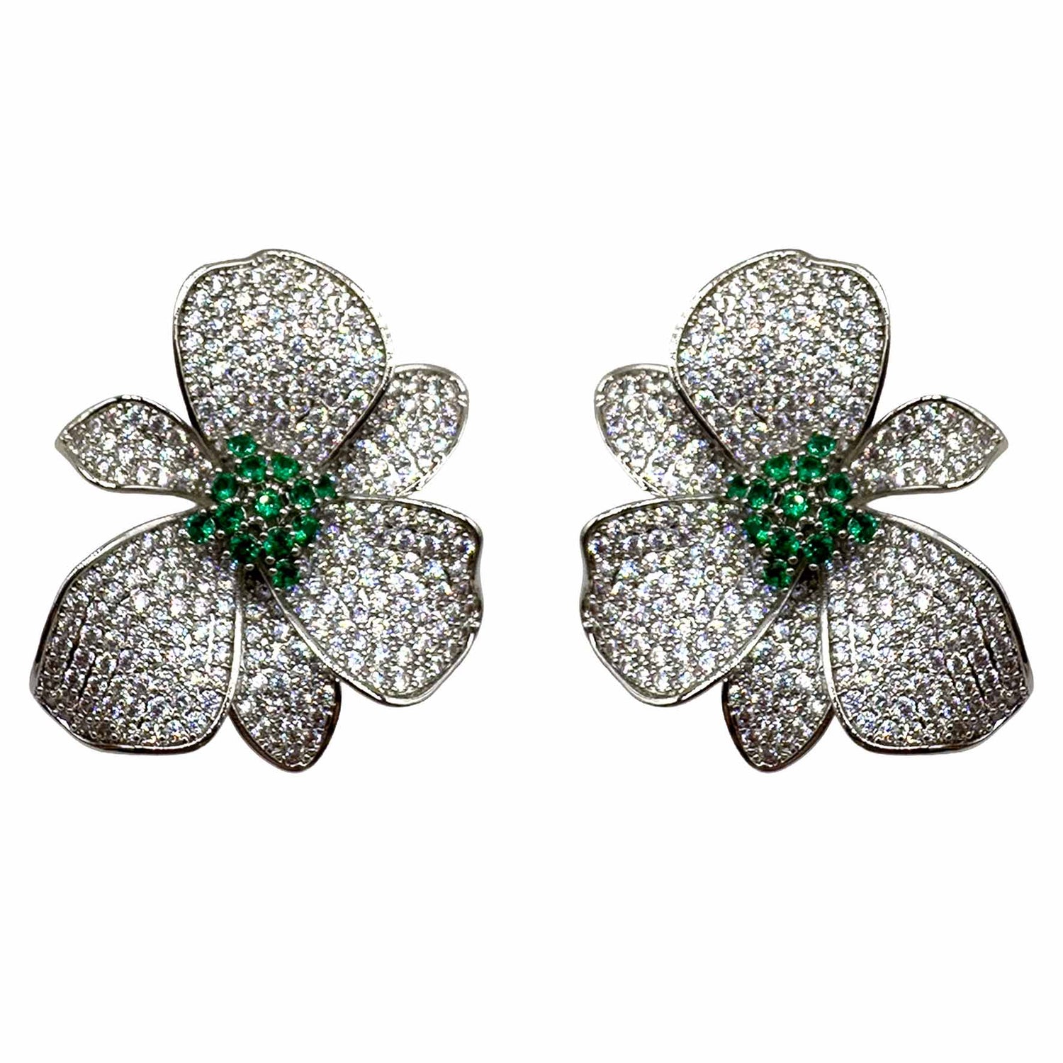 Palestro Milano Orecchini Verde Smeraldo Fiore di Luce Silver