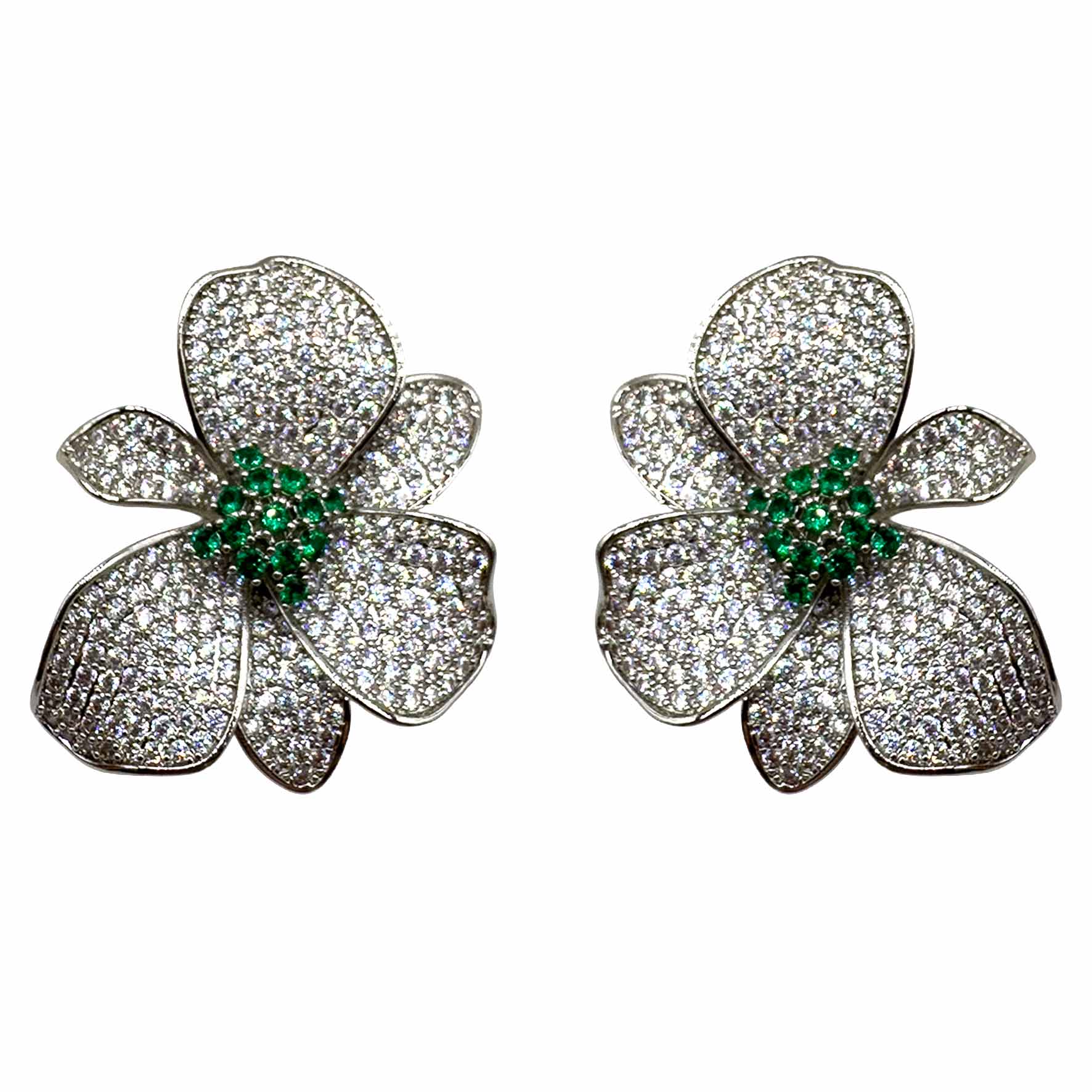 Palestro Milano Orecchini Verde Smeraldo Fiore di Luce Silver