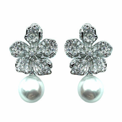 Palestro Milano Orecchini Silver Fiore di Zirconi con Perla