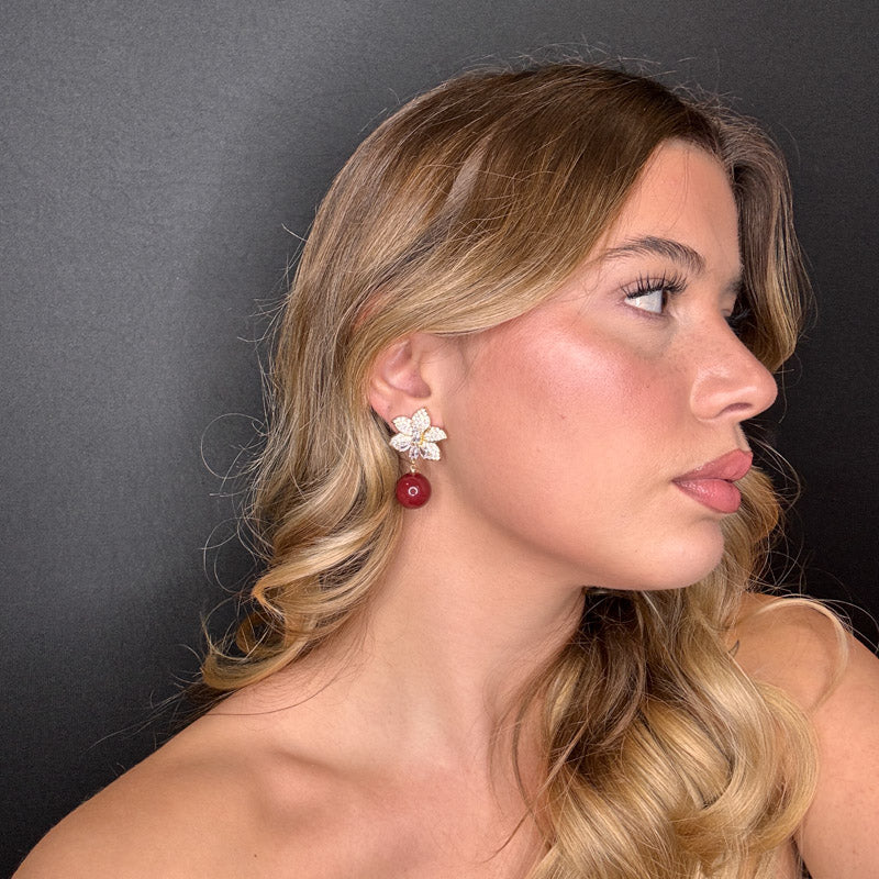 Palestro Milano Orecchini Fiore di pietre&amp;pavè con perla