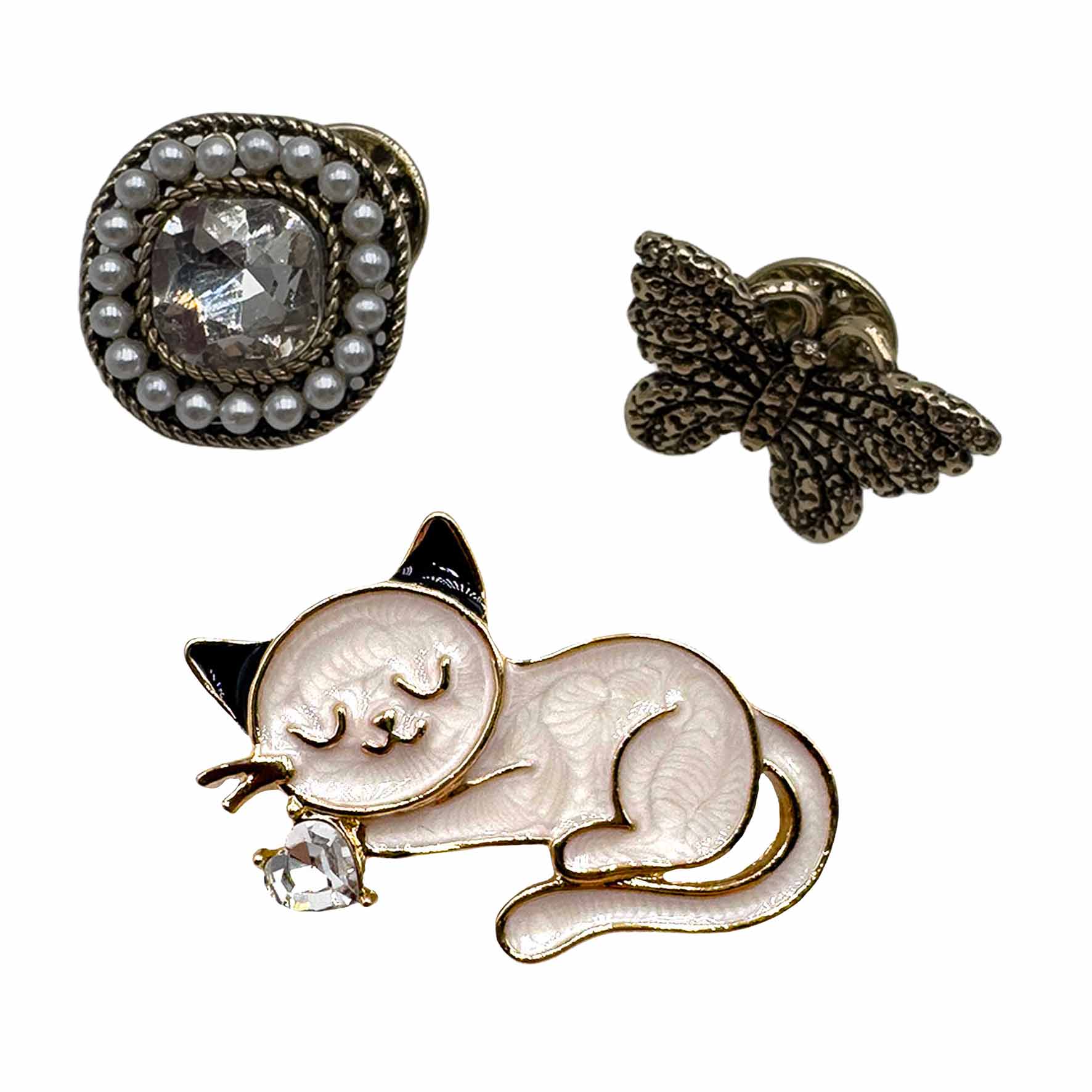 Palestro Milano Spille e spillette Bianco Gatto, Farfalla &amp; Gemma - Set