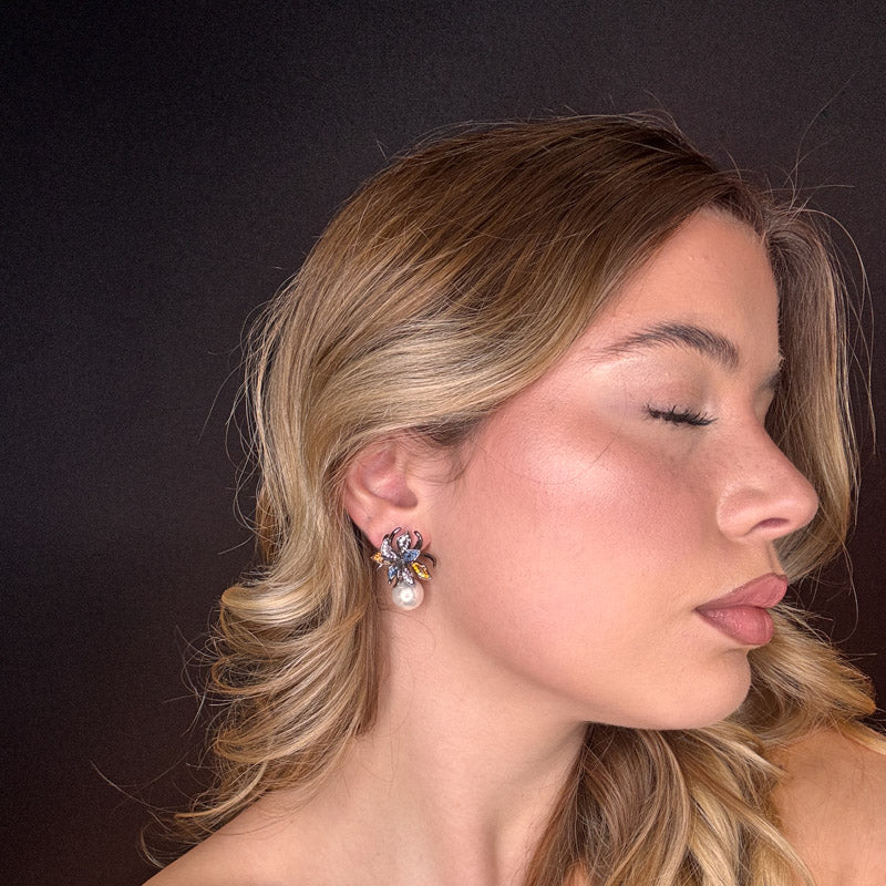 Palestro Milano Orecchini Dark - perla bianca Giglio con perla