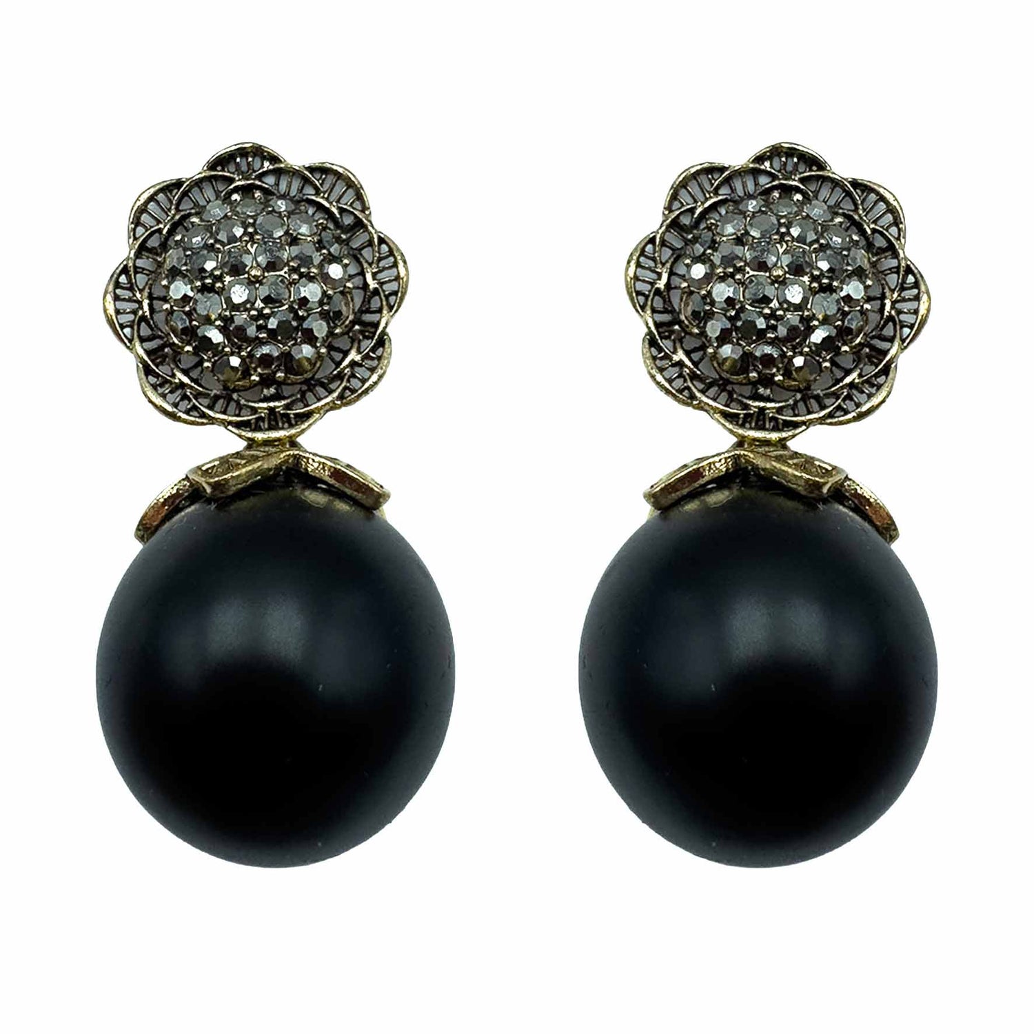 Palestro Milano Orecchini Perla Black Girasole d'Oro & Perla Big