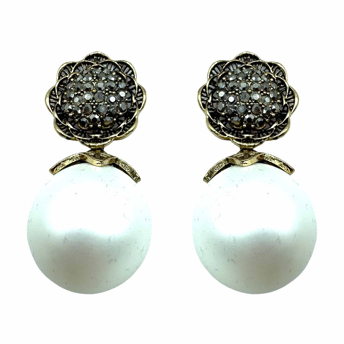 Palestro Milano Orecchini Perla Bianca Girasole d'Oro & Perla Big