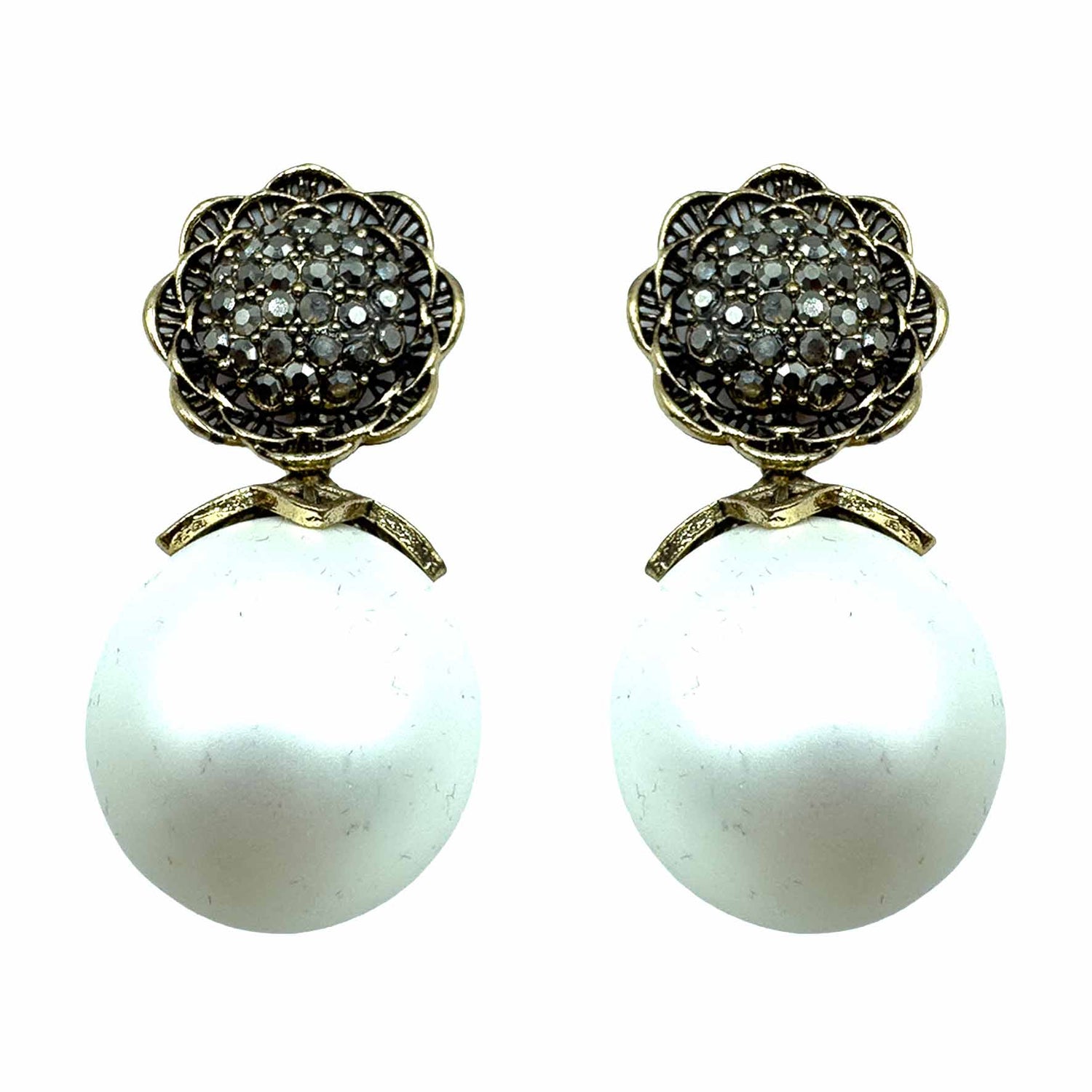 Palestro Milano Orecchini Perla Bianca Girasole d'Oro & Perla Big