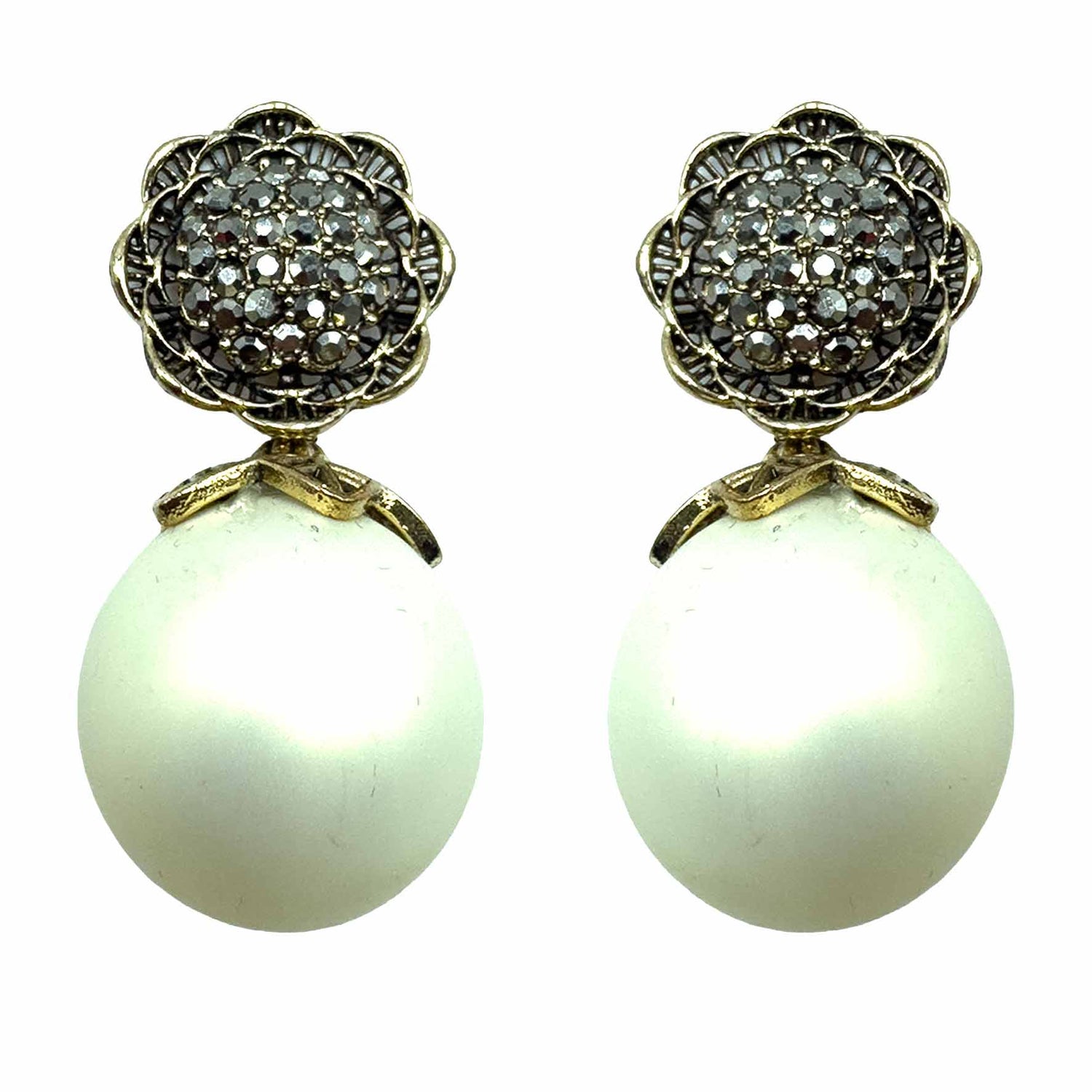 Palestro Milano Orecchini Perla Crema Girasole d'Oro & Perla Big