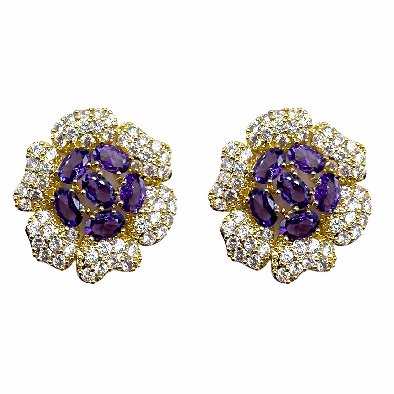 Palestro Milano Orecchini Gold - Violet Silver Girasoli &amp; Gemme