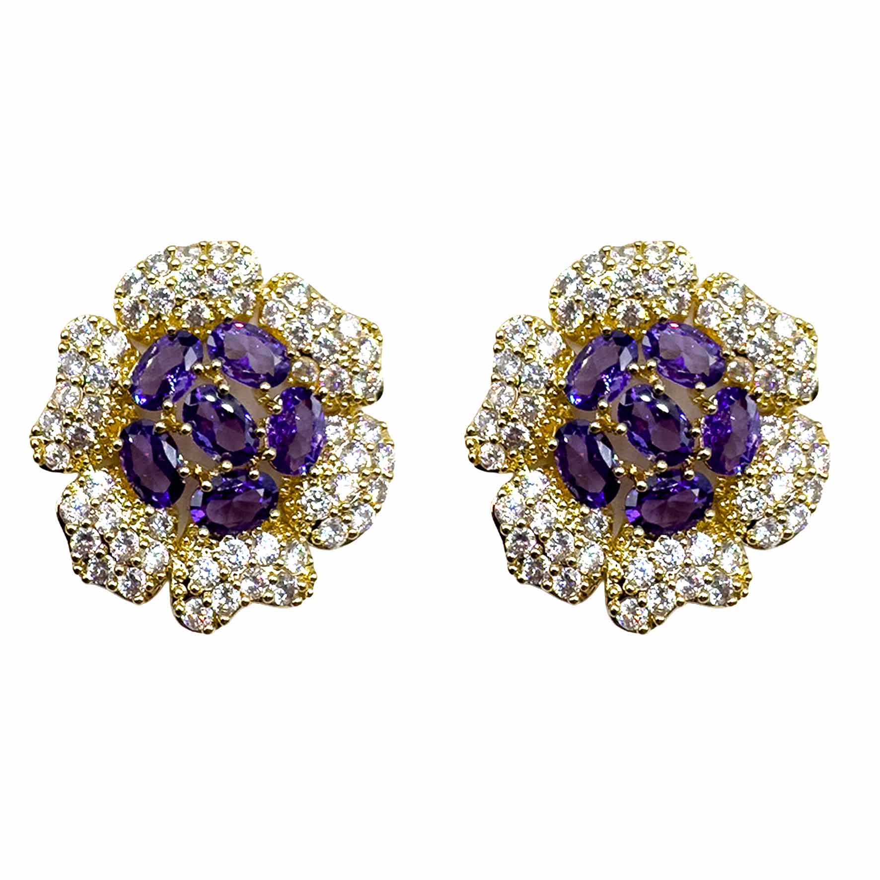 Palestro Milano Orecchini Gold - Violet Silver Girasoli &amp; Gemme