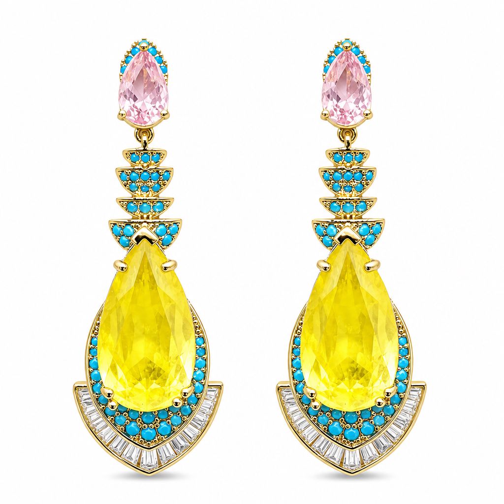 Goccia Gialla con pavè turquoise