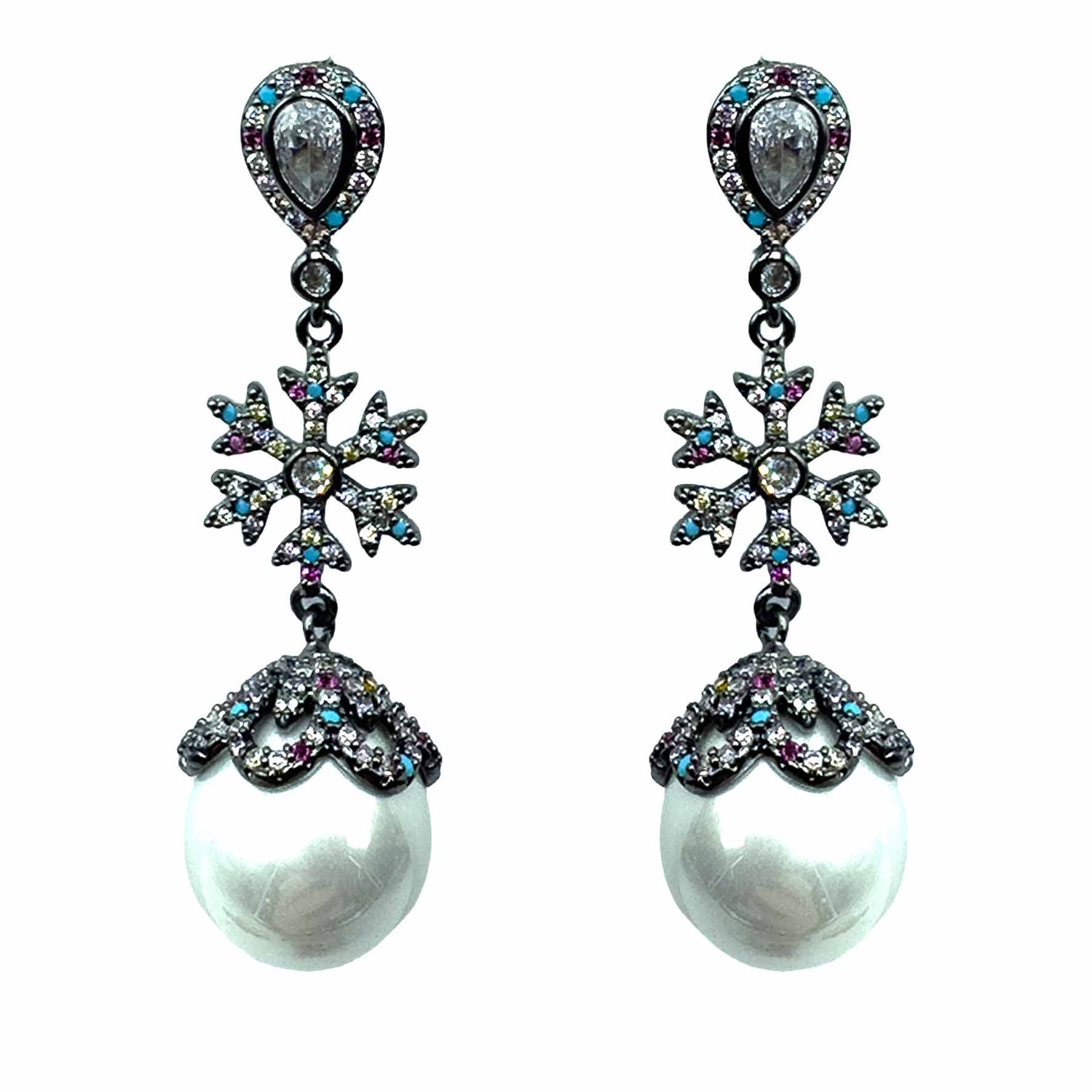 Palestro Milano Orecchini Dark - Multicolor Goccia di Cristallo con Perla