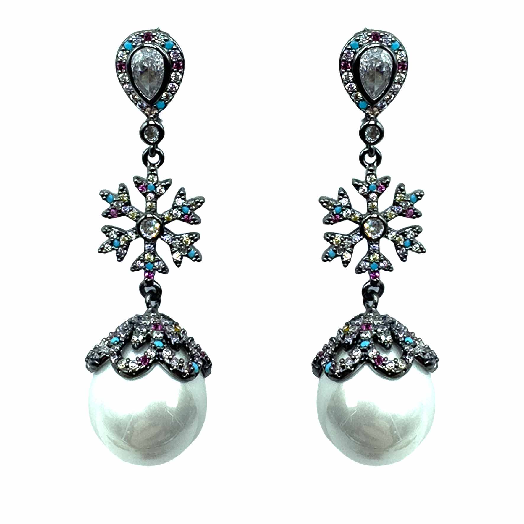 Palestro Milano Orecchini Dark - Multicolor Goccia di Cristallo con Perla