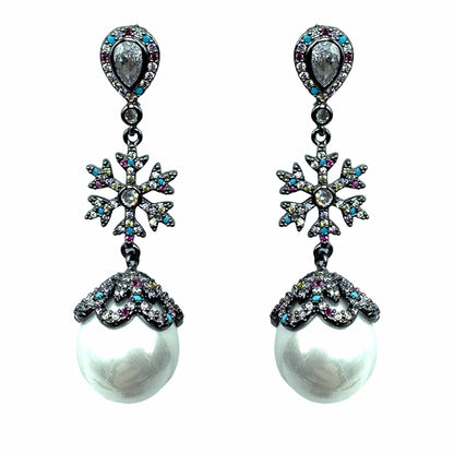 Palestro Milano Orecchini Dark - Multicolor Goccia di Cristallo con Perla