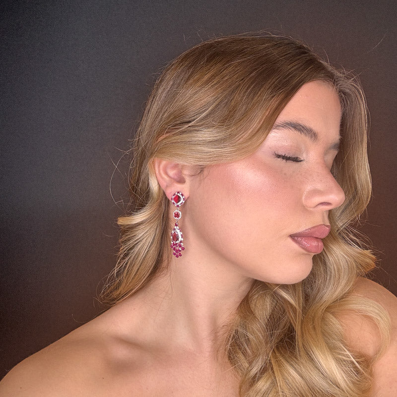 Palestro Milano Orecchini Rosso Rubino Lily di Cristallo