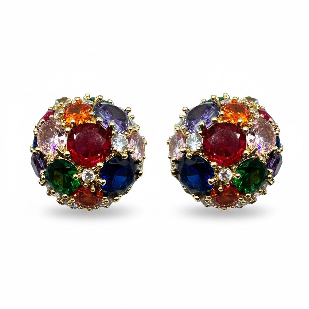 Palestro Milano Orecchini Gold - Multicolor Mezza Pallina di Gemme