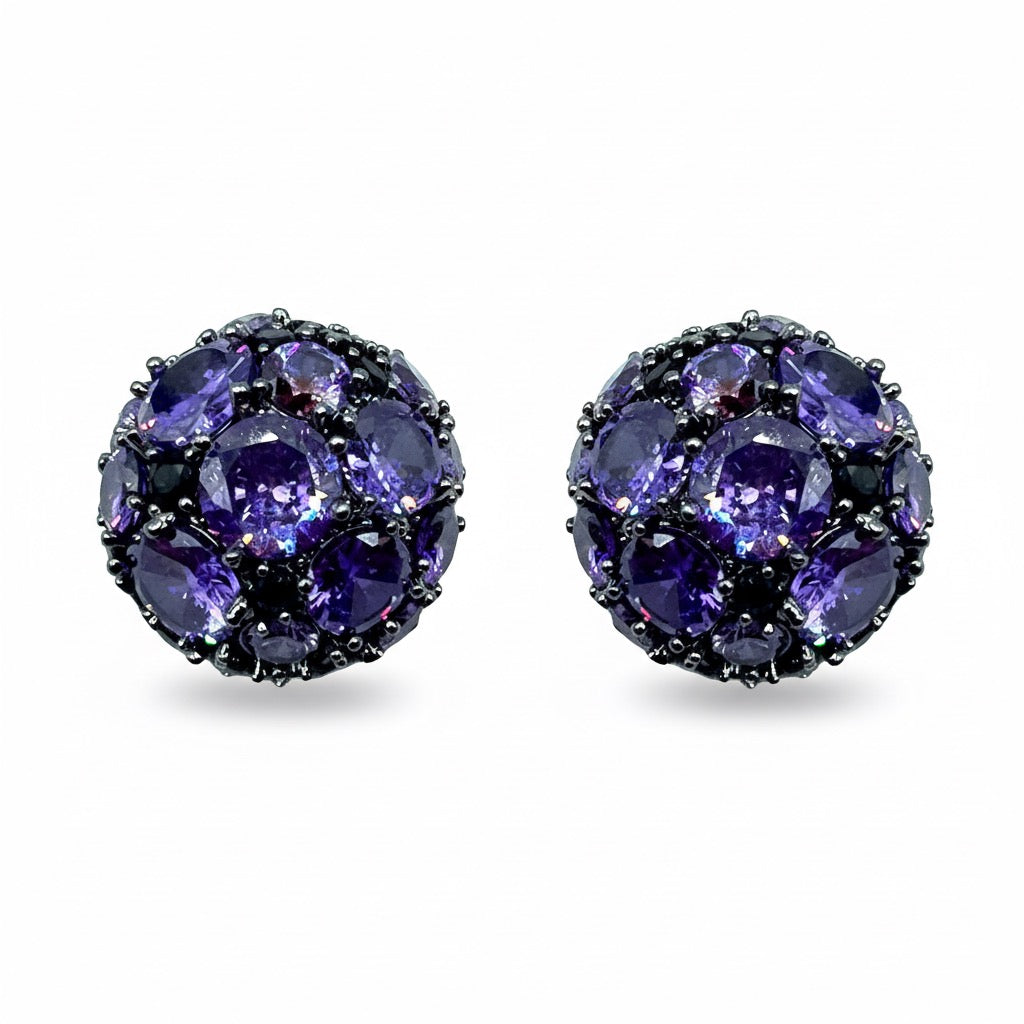 Palestro Milano Orecchini Dark - Violet Mezza Pallina di Gemme