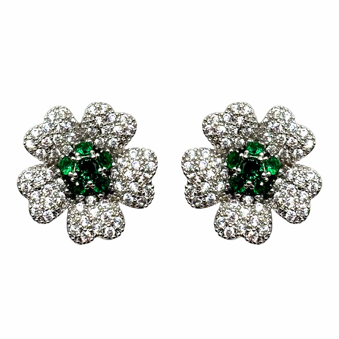 Palestro Milano Orecchini Verde Smeraldo Mini Fiore Cosmos di Pavè