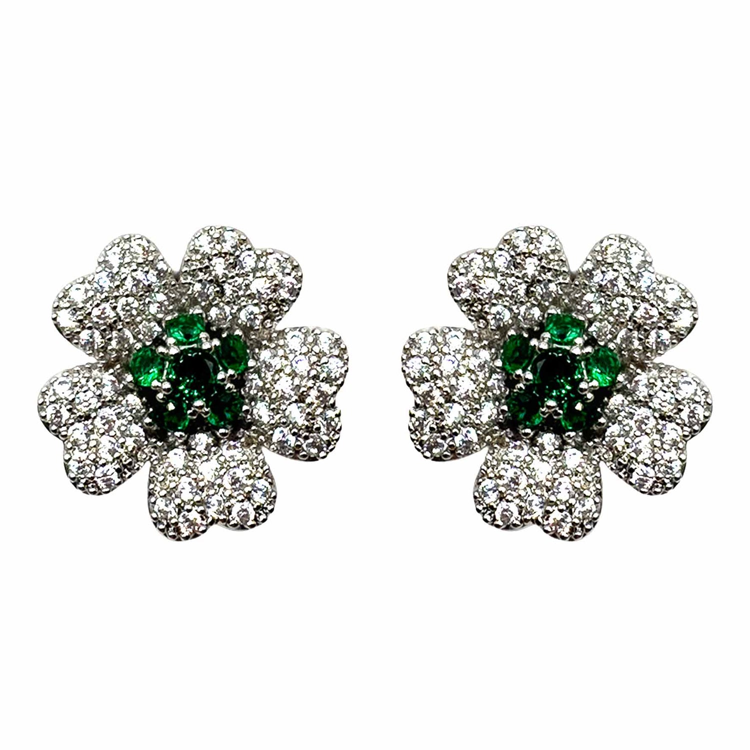 Palestro Milano Orecchini Verde Smeraldo Mini Fiore Cosmos di Pavè