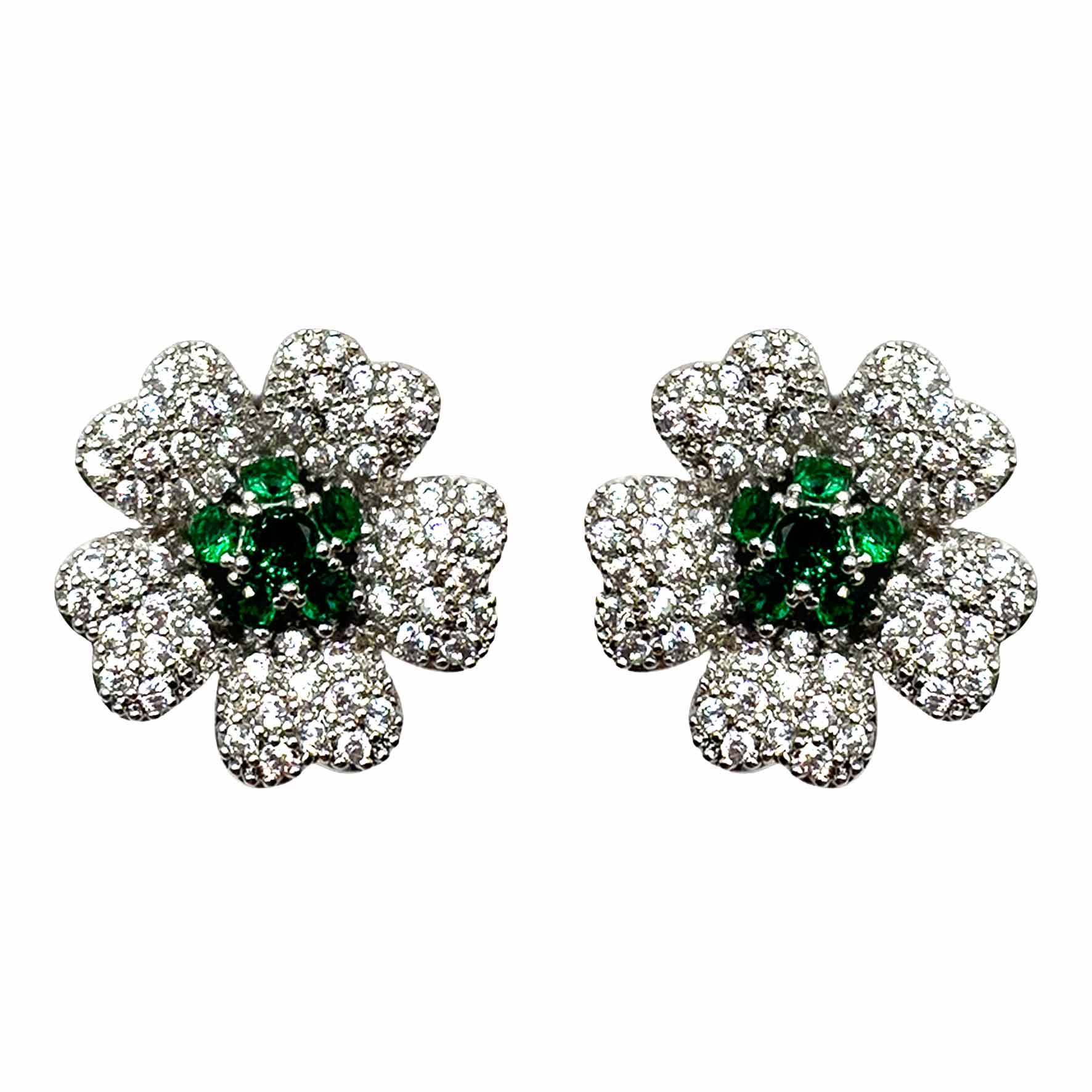 Palestro Milano Orecchini Verde Smeraldo Mini Fiore Cosmos di Pavè