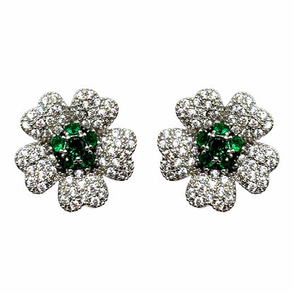 Palestro Milano Orecchini Verde Smeraldo Mini Fiore Cosmos di Pavè