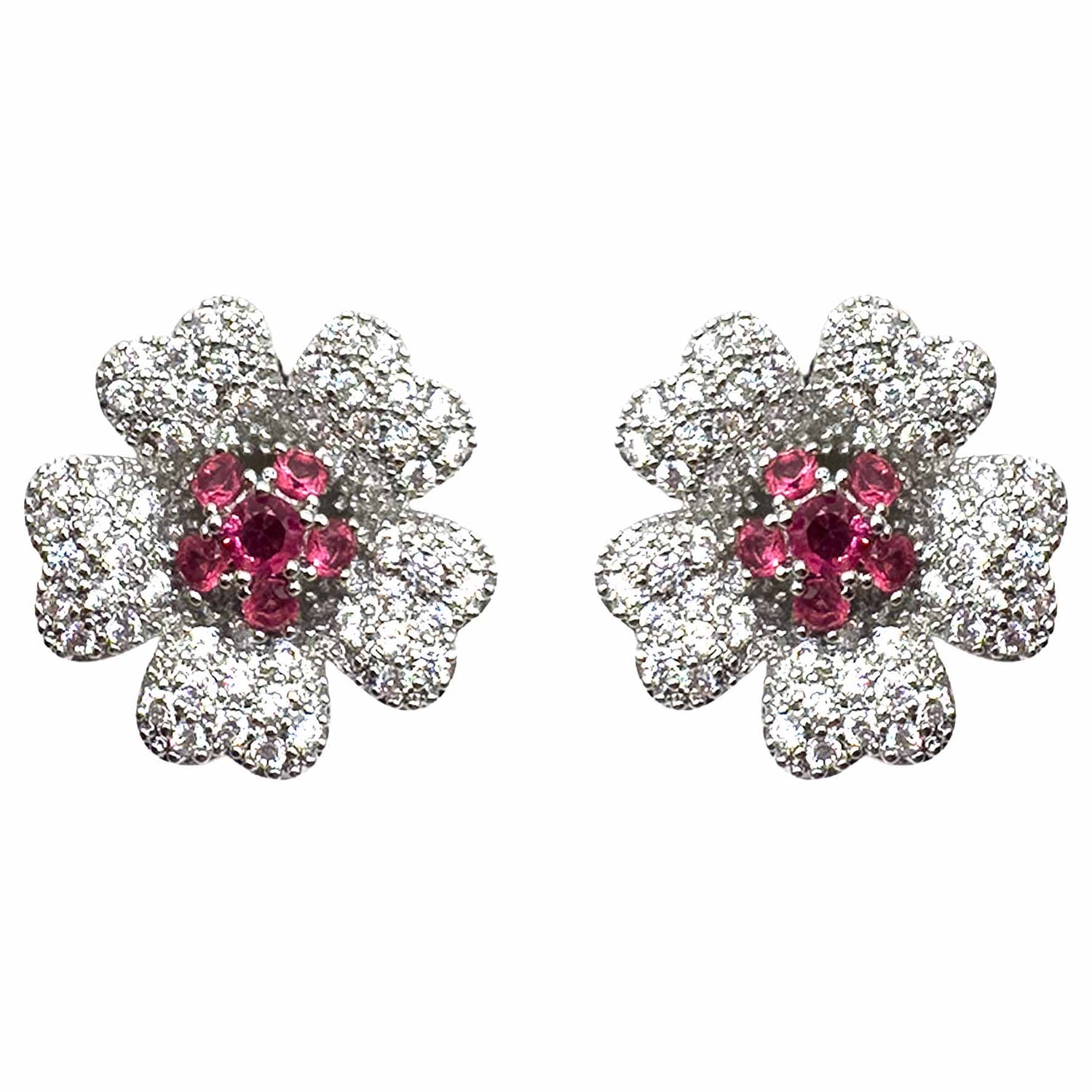 Palestro Milano Orecchini Rubino Mini Fiore Cosmos di Pavè