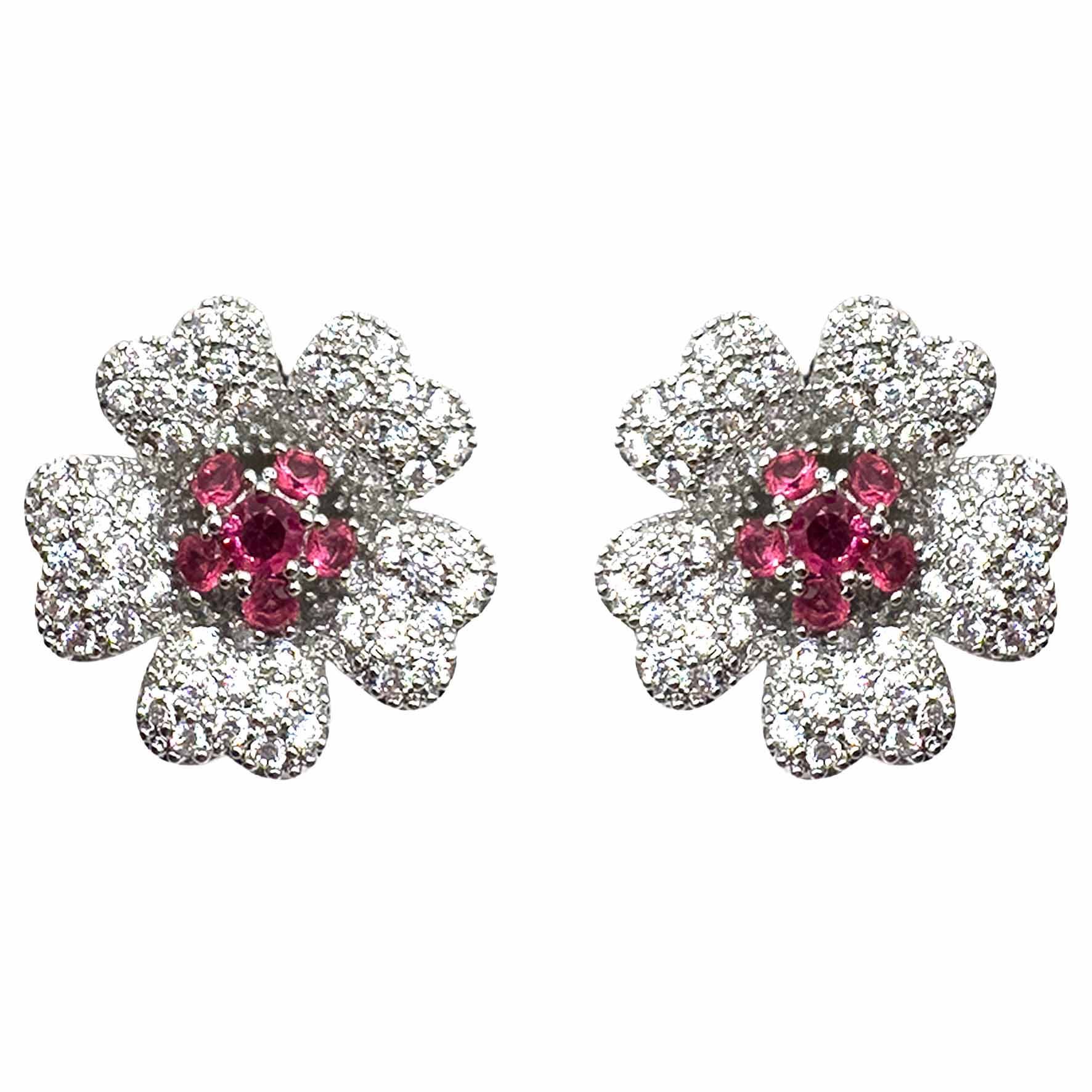 Palestro Milano Orecchini Rubino Mini Fiore Cosmos di Pavè