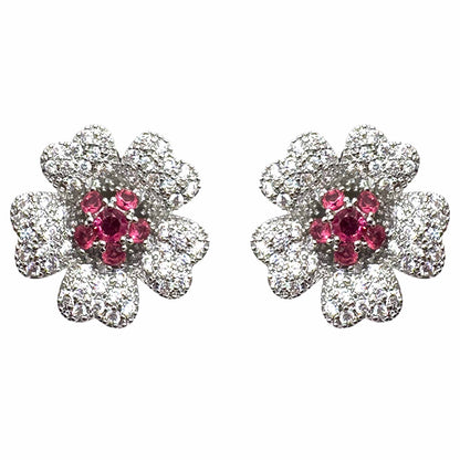 Palestro Milano Orecchini Rubino Mini Fiore Cosmos di Pavè