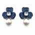 Palestro Milano Orecchini Base Dark - Blu Silver Mini Giglio con Perla Bianca