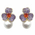 Palestro Milano Orecchini Base Gold - Violet Rubino Mini Giglio con Perla Bianca
