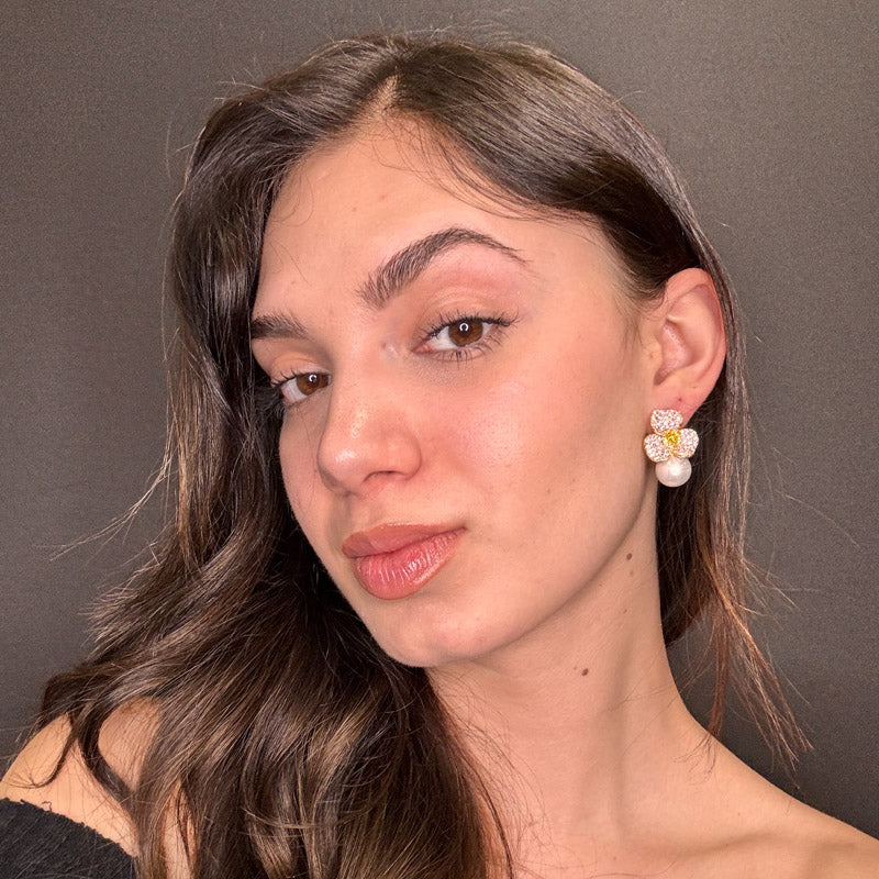 Palestro Milano Orecchini Mini Giglio con Perla Bianca
