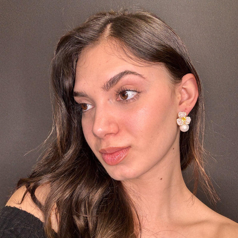 Palestro Milano Orecchini Mini Giglio con Perla Bianca