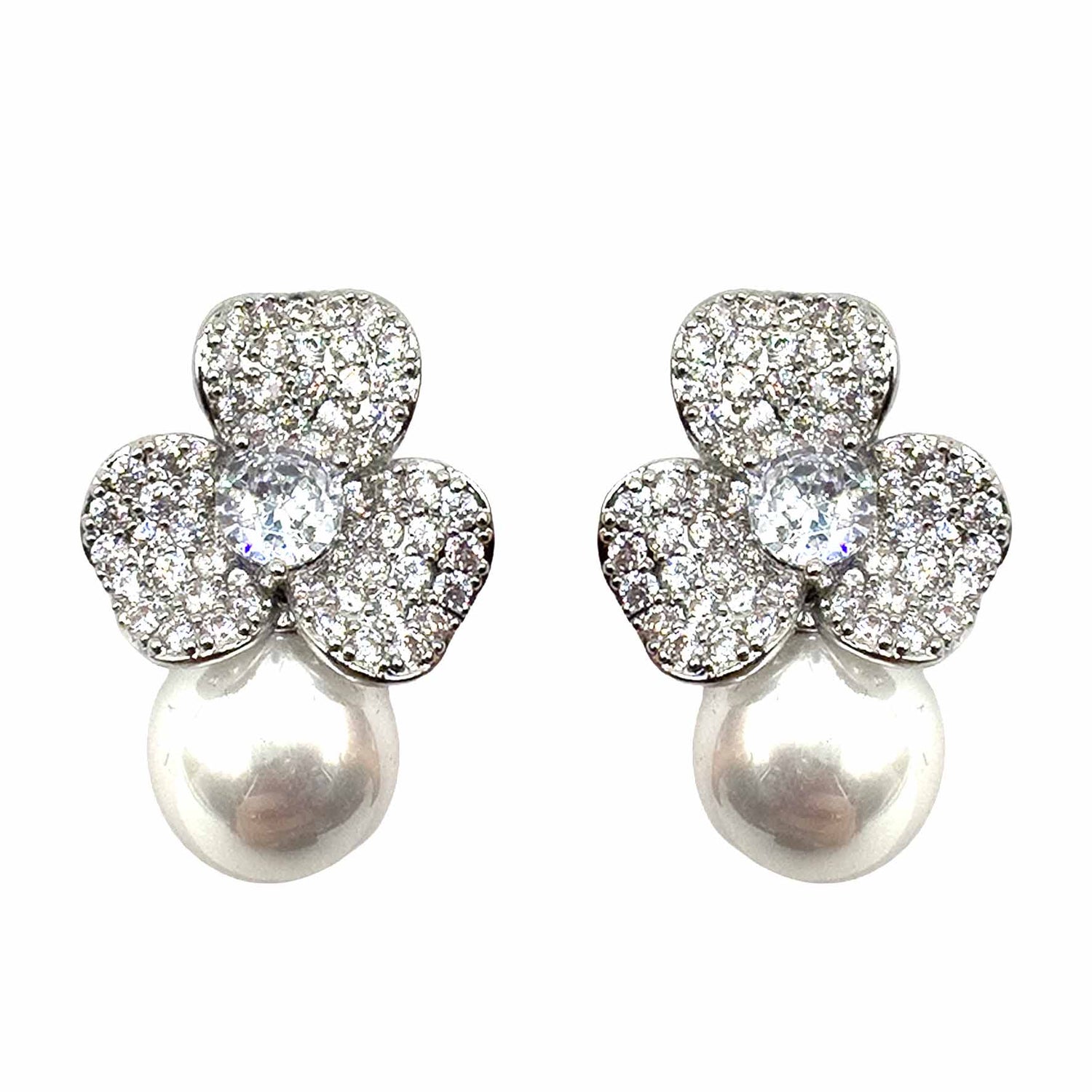 Palestro Milano Orecchini Base Silver - Silver Mini Giglio con Perla Bianca