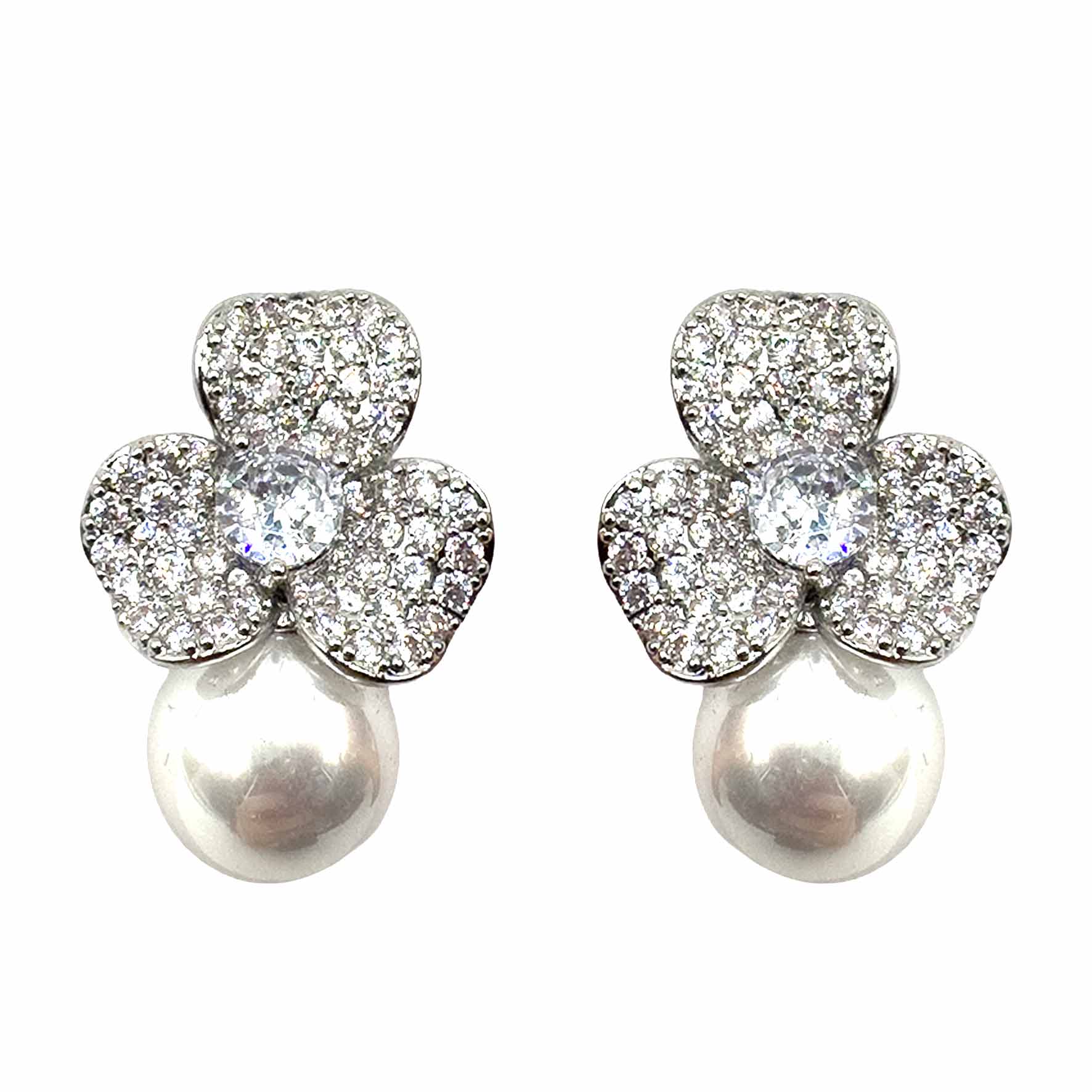 Palestro Milano Orecchini Base Silver - Silver Mini Giglio con Perla Bianca