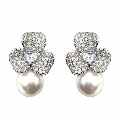 Palestro Milano Orecchini Base Silver - Silver Mini Giglio con Perla Bianca