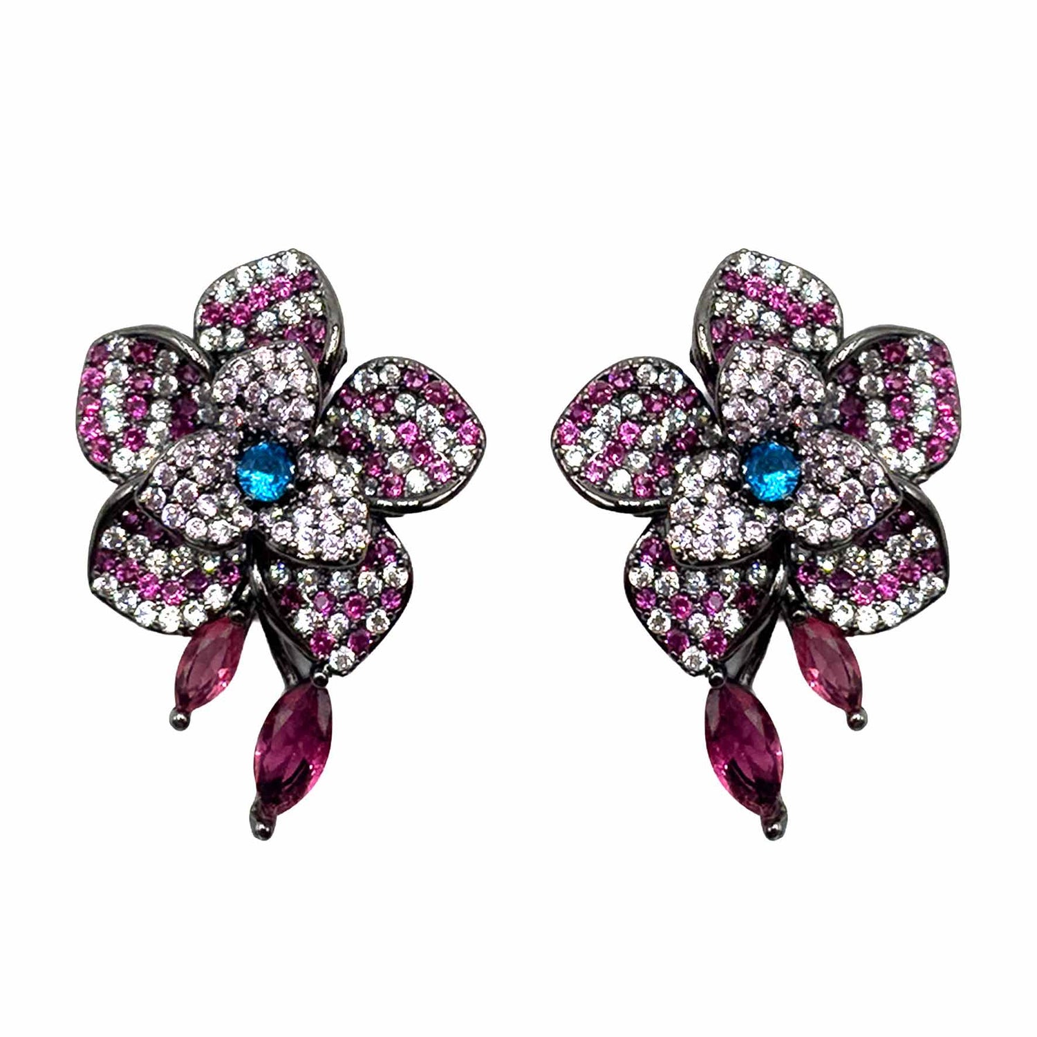 Palestro Milano Orecchini Fucsia Narciso di Pavè con Foglioline