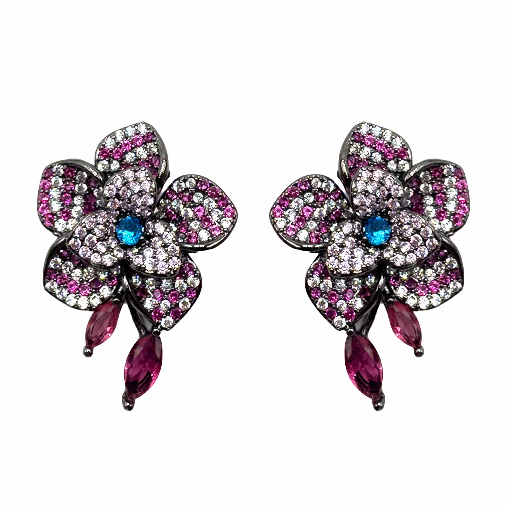Palestro Milano Orecchini Fucsia Narciso di Pavè con Foglioline