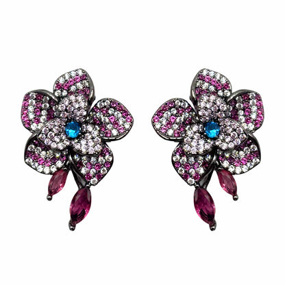 Palestro Milano Orecchini Fucsia Narciso di Pavè con Foglioline