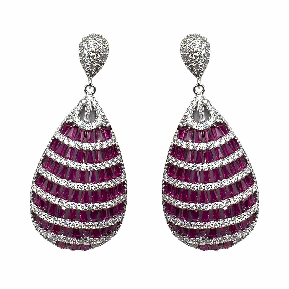 Palestro Milano Orecchini Silver - Fucsia Ovali di Cristalli