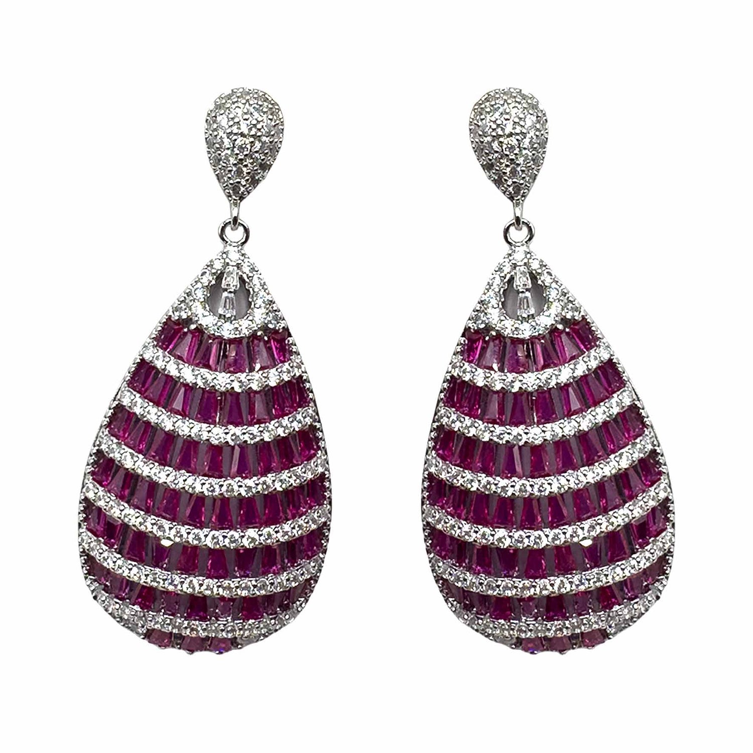 Palestro Milano Orecchini Silver - Fucsia Ovali di Cristalli