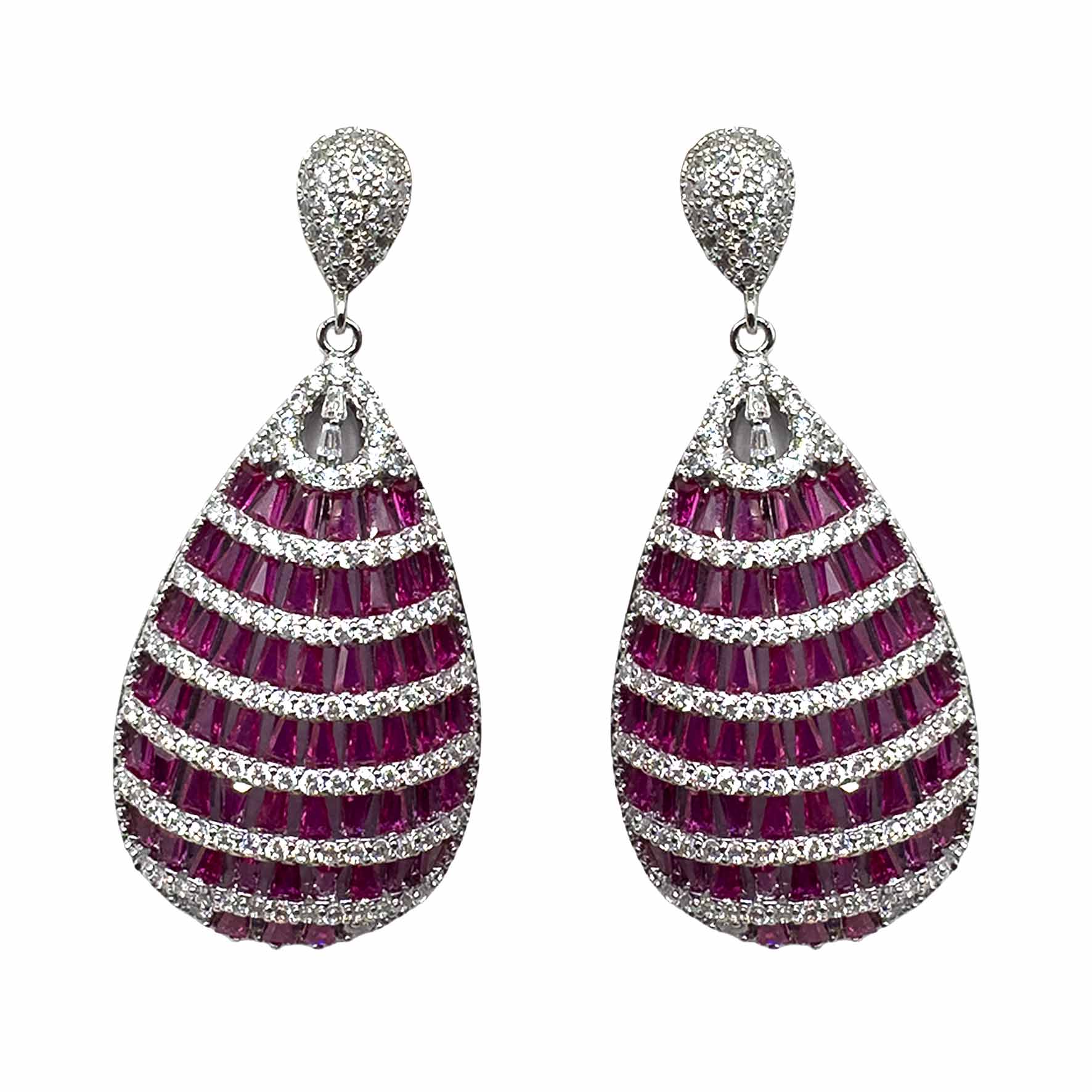 Palestro Milano Orecchini Silver - Fucsia Ovali di Cristalli