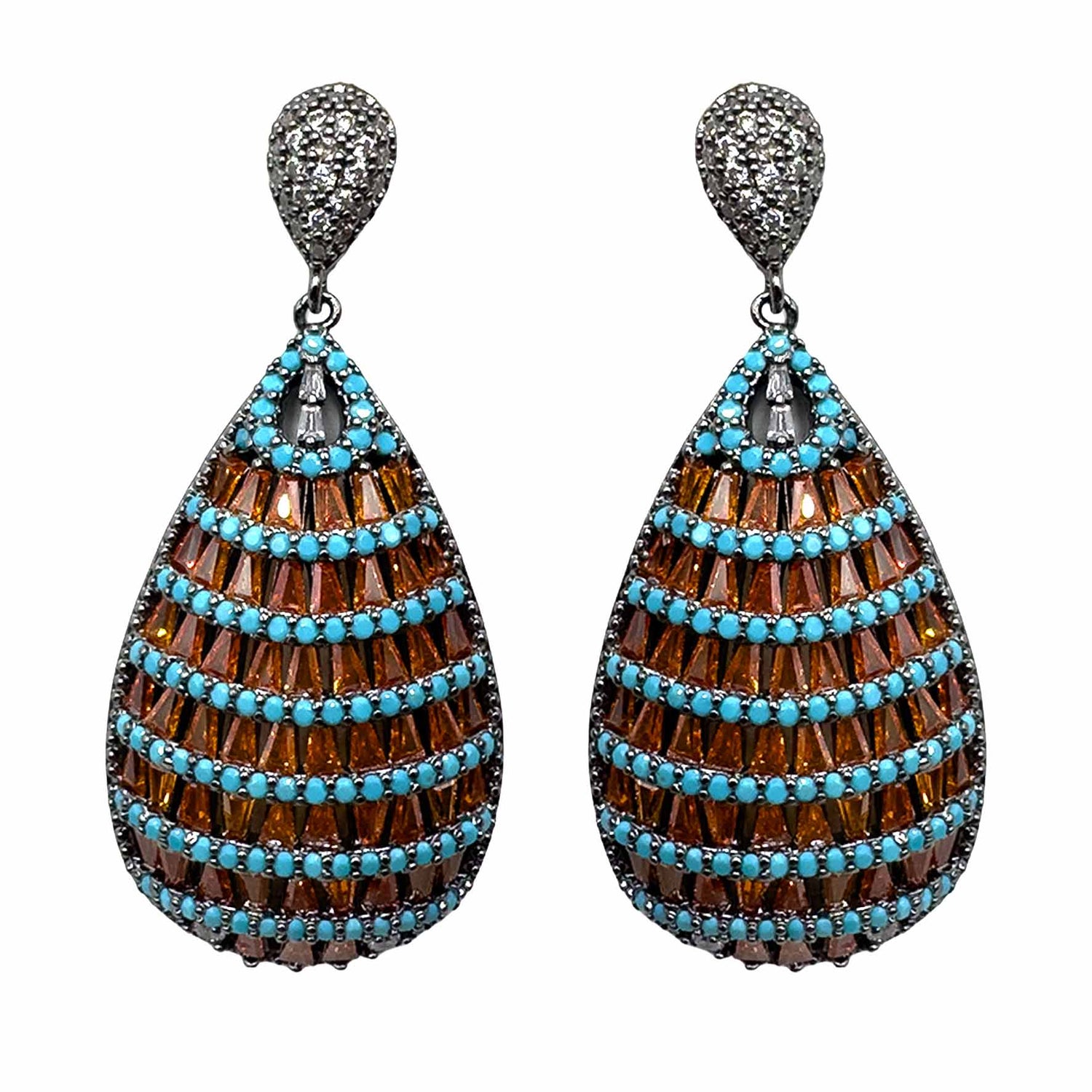 Palestro Milano Orecchini Silver Dark - Turquoise Arancio Ovali di Cristalli