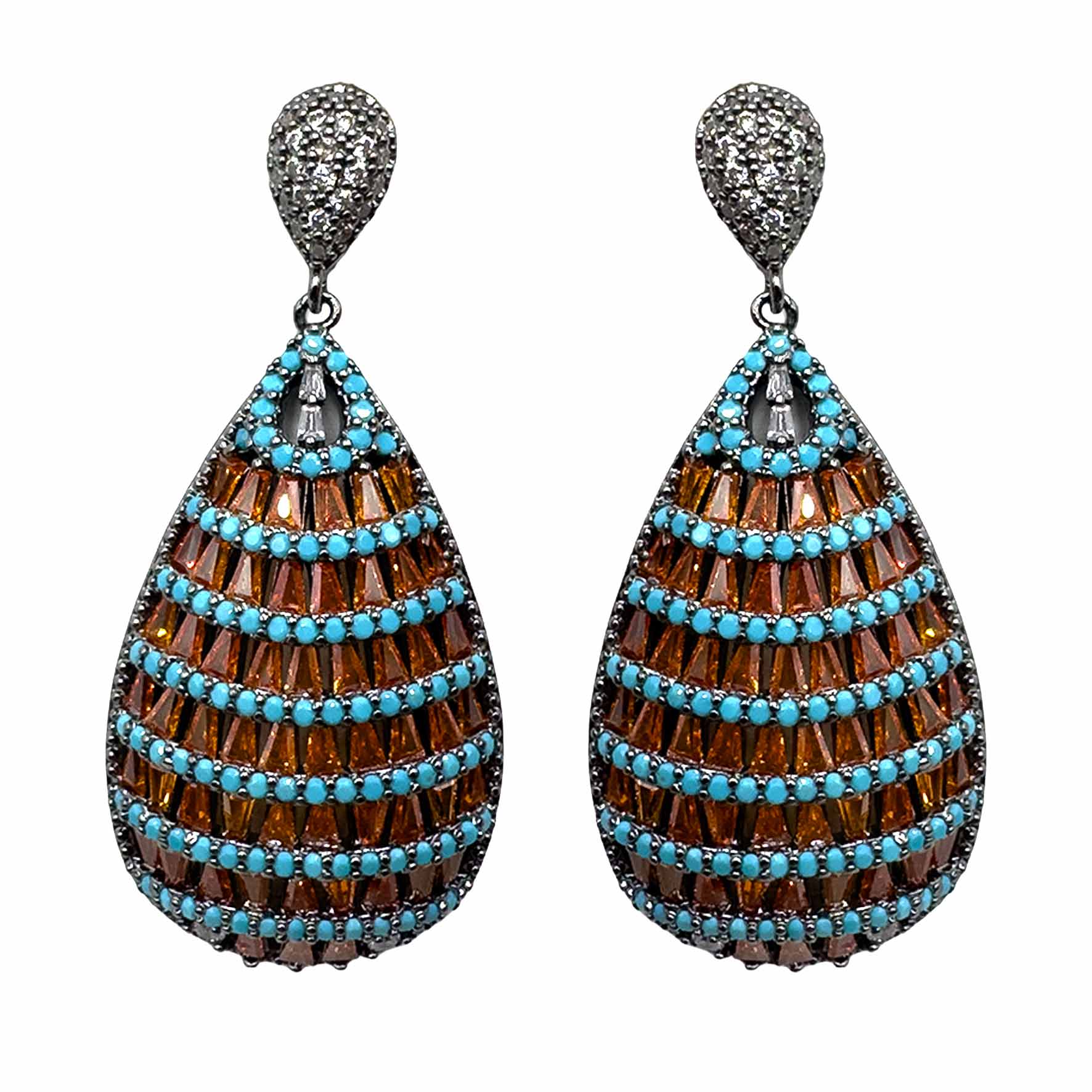 Palestro Milano Orecchini Silver Dark - Turquoise Arancio Ovali di Cristalli