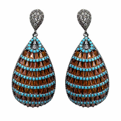 Palestro Milano Orecchini Silver Dark - Turquoise Arancio Ovali di Cristalli