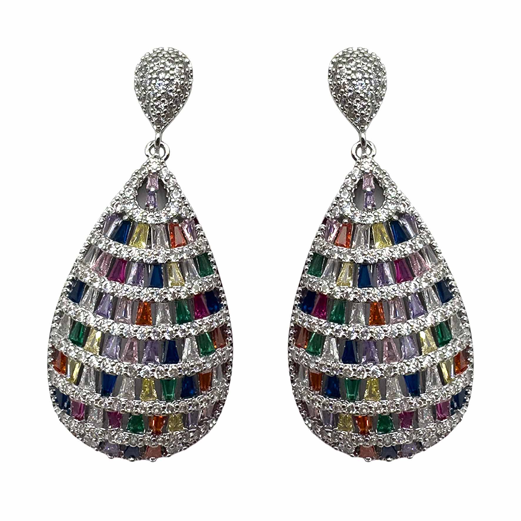 Palestro Milano Orecchini Silver - Multicolor Ovali di Cristalli