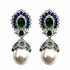 Palestro Milano Orecchini Blu/Verde Smeraldo Pavone con perla pendente - New Version