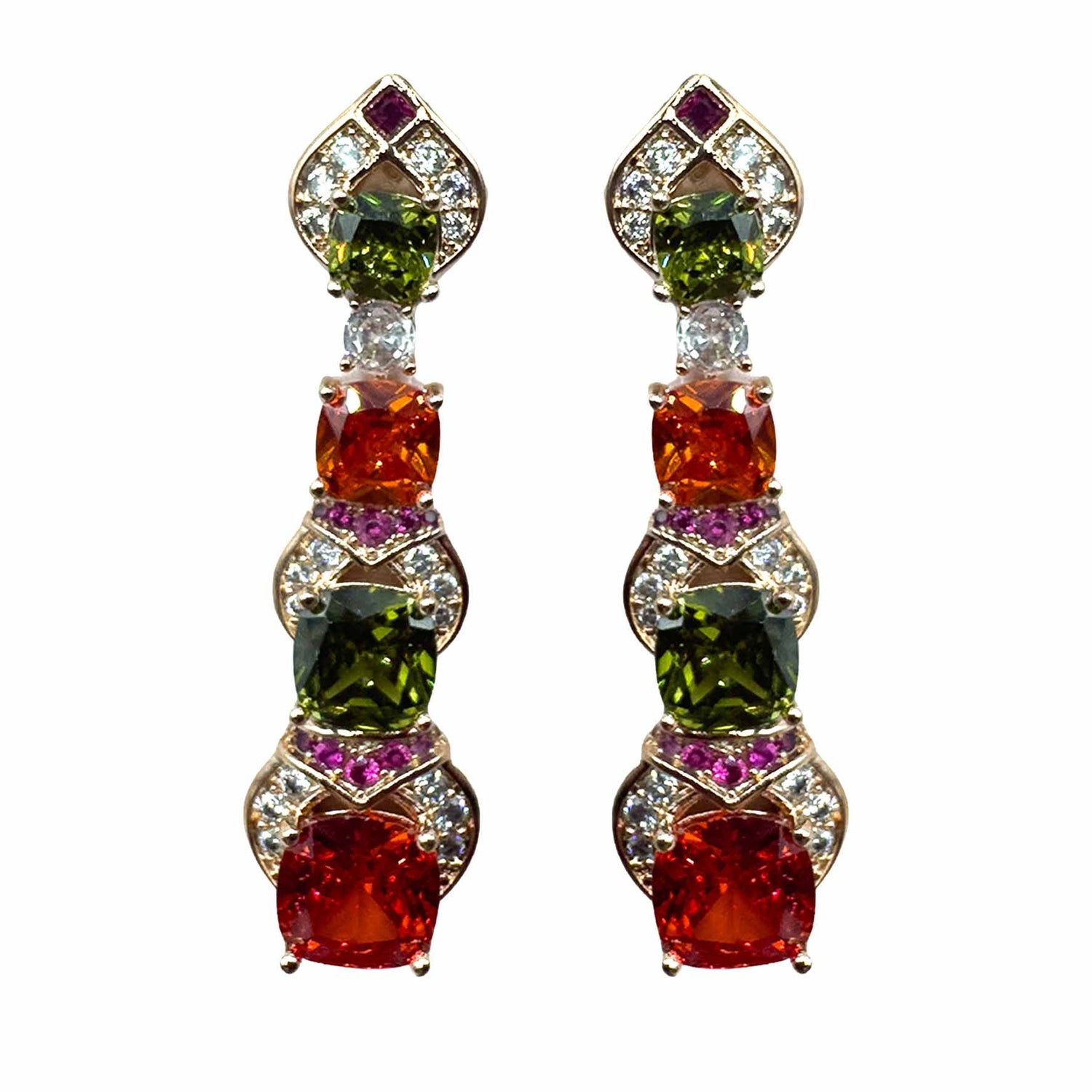 Palestro Milano Orecchini Base Rose Gold - Rubino Verde Scuro Pendente di Gemme